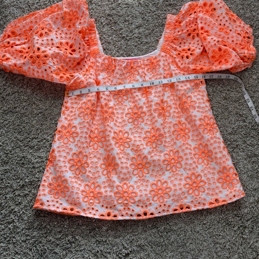 Lilly Pulitzer Orange Floral Eyelet Lace Top - Picture 4 of 8